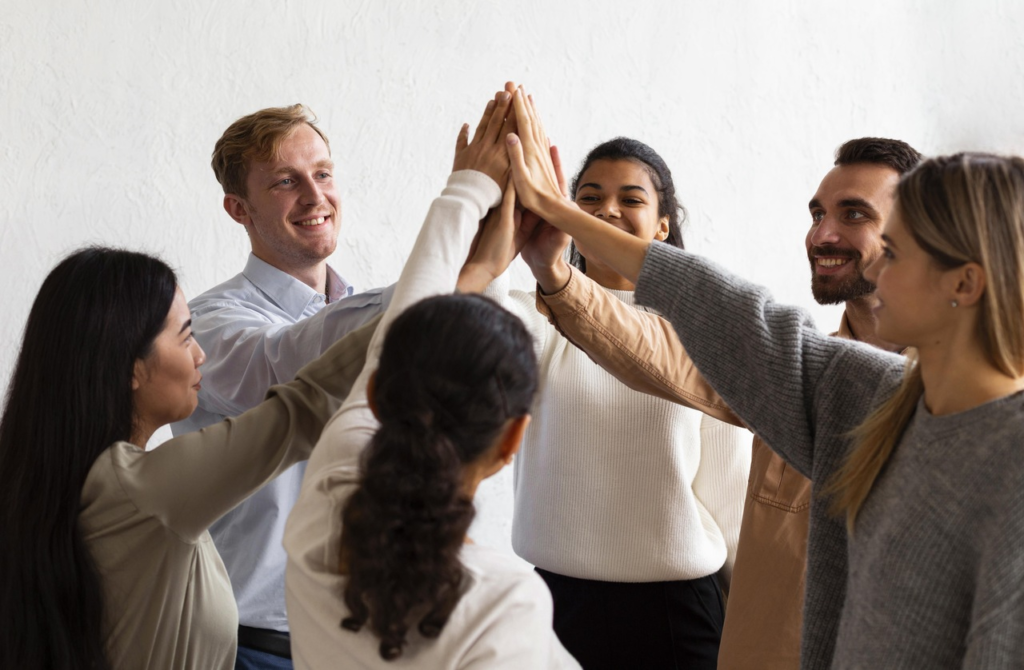 Equipe de empresa com liderança humanizada