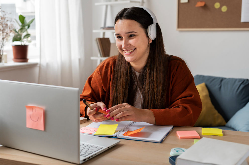 Jovem aprendiz trabalhando no computador